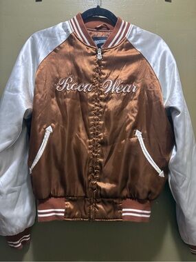 Rocawear Copper Satin Varsity Jacket with White Sleeves